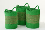 J-Line mand Gestreept - zeegras - naturel/groen - set van 3