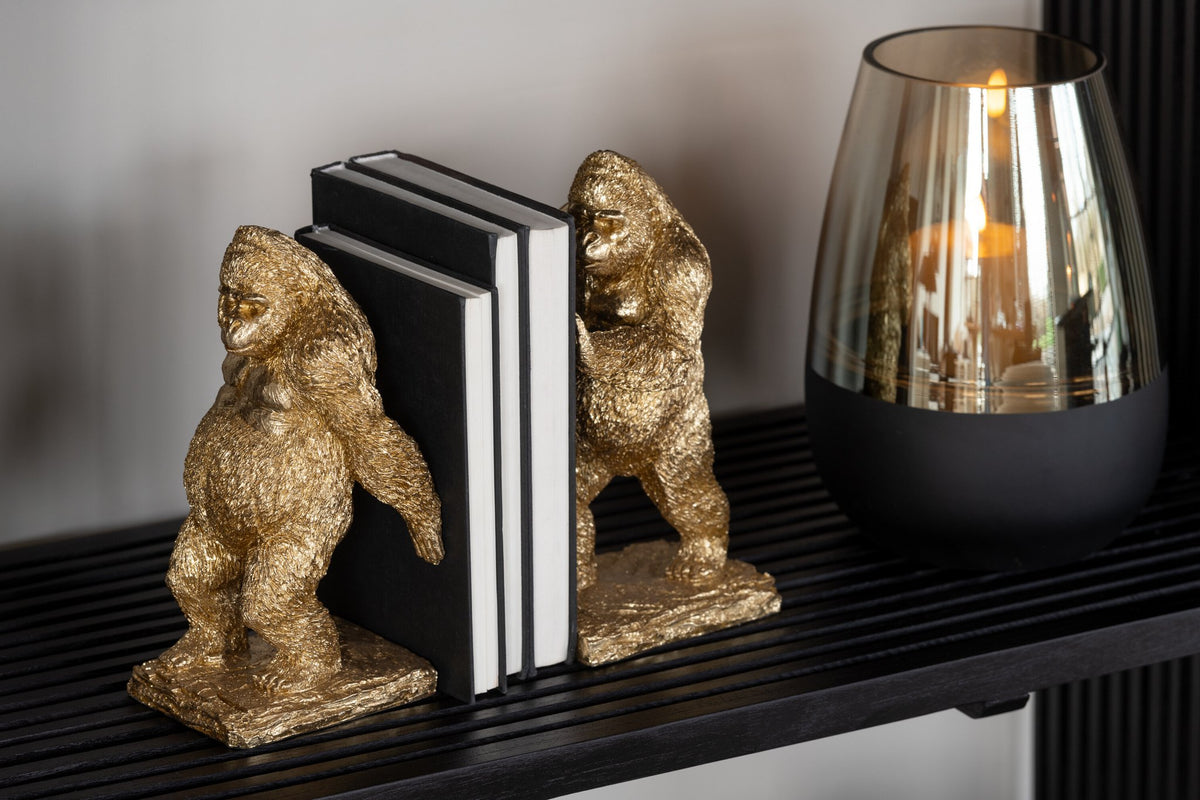 J-Line boekensteun Gorilla - polyresin - goud - 2 stuks