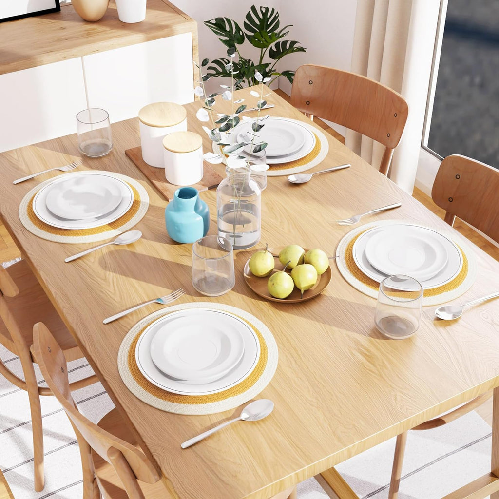 Eettafelmatten – geribbeld katoen, hittebestendig – 32 cm rond, set van 4