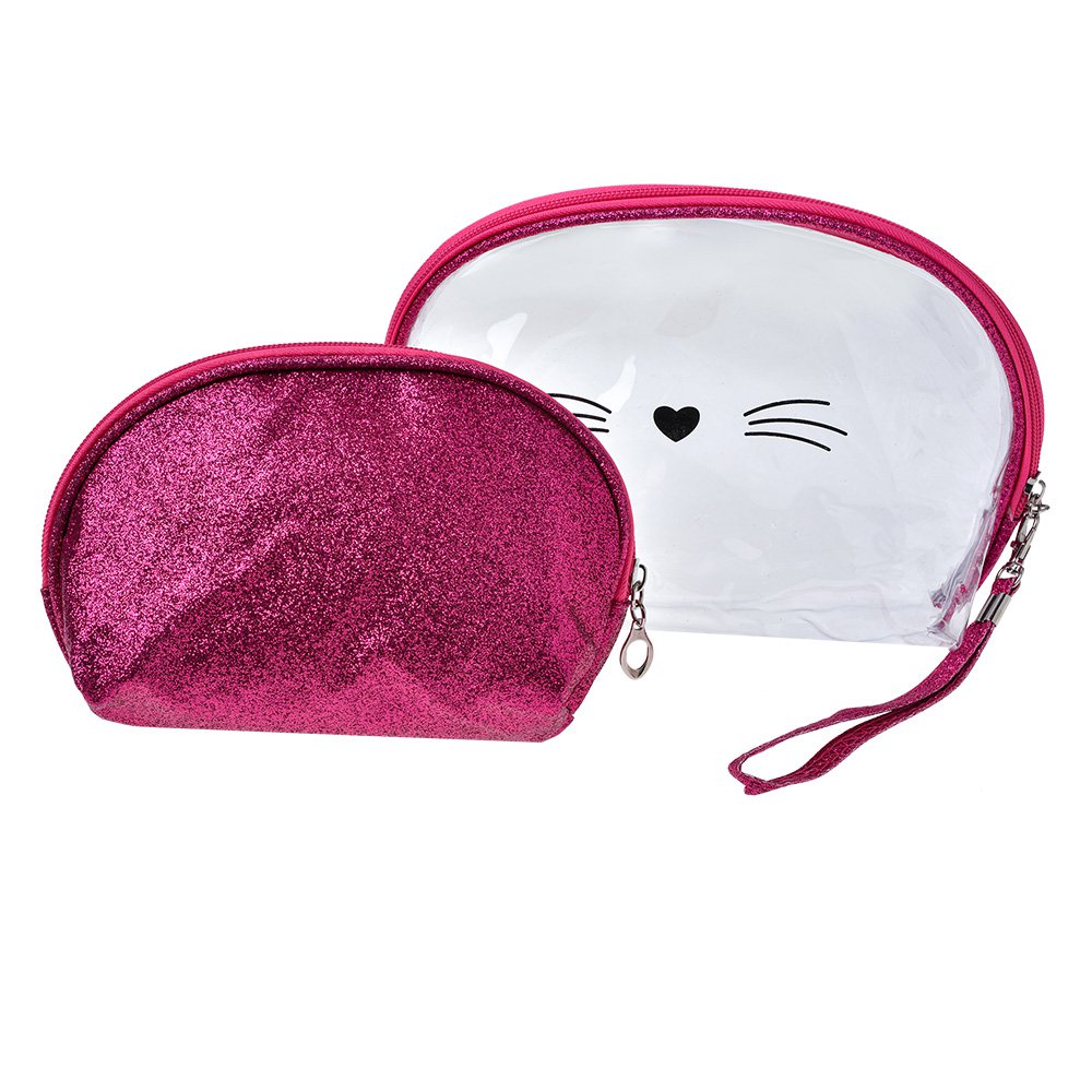 Toilettas Dames Set van 2 24x15 / 19x12 cm Roze Polyurethaan Kat