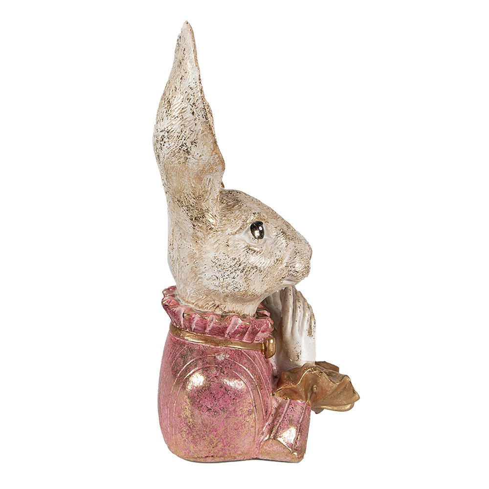Beeld Konijn 11x12x24 cm Beige Roze Polyresin