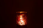 J-Line windlicht Blaadjes - glas - rood/goud - medium