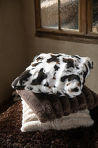 J-Line Kussen met koeienmotief - polyester - wit/donkerbruin