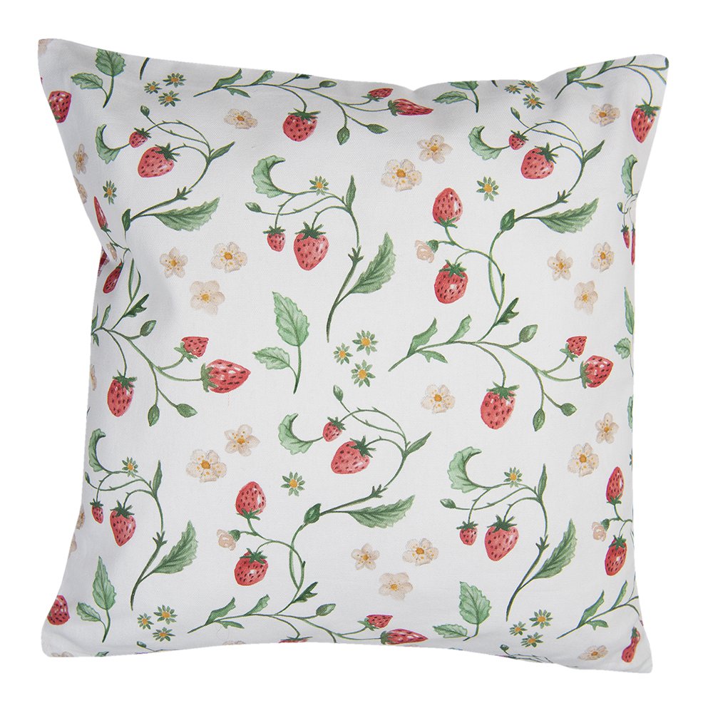 Kussenhoes 40x40 cm Wit Rood Katoen Aardbeien Sierkussenhoes