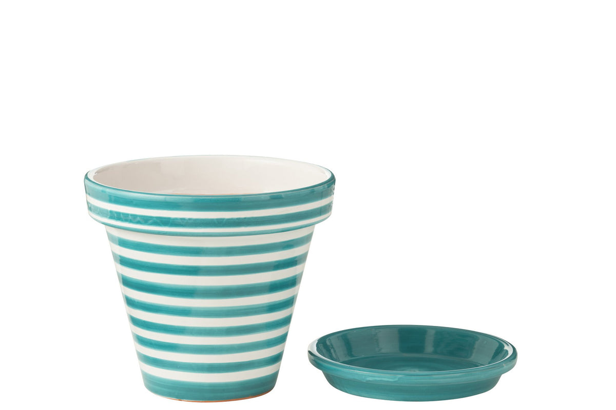 J-Line bloempot Granada Stripes - keramiek - aqua - large - Ø 35 cm