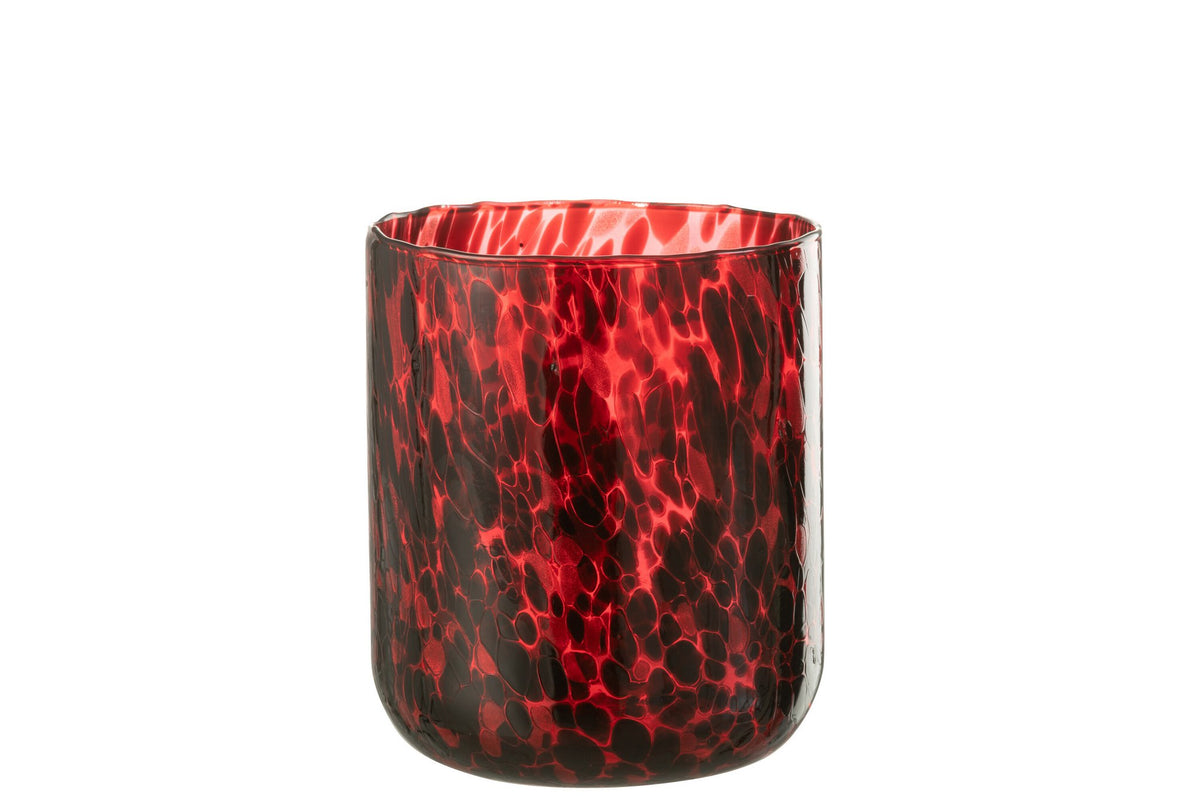 J-Line windlicht Gevlekt - glas - rood/zwart - large