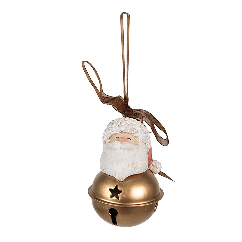 Kersthanger Kerstman 8 cm Wit Goudkleurig Polyresin Kerstboomversiering