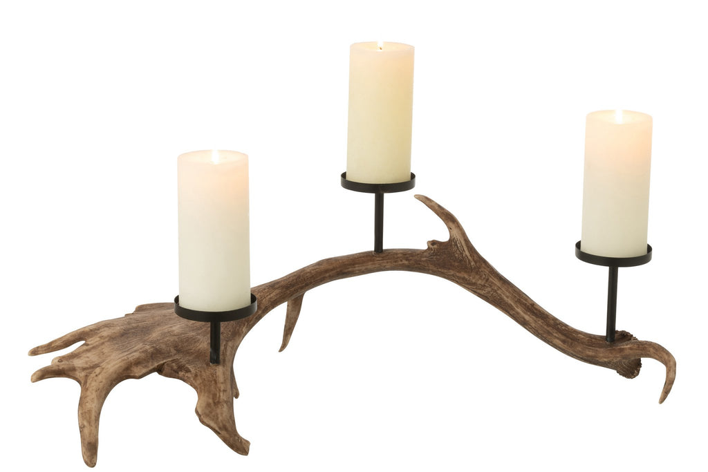 J-Line kaarshouder Antlers - polyresin - bruin - L