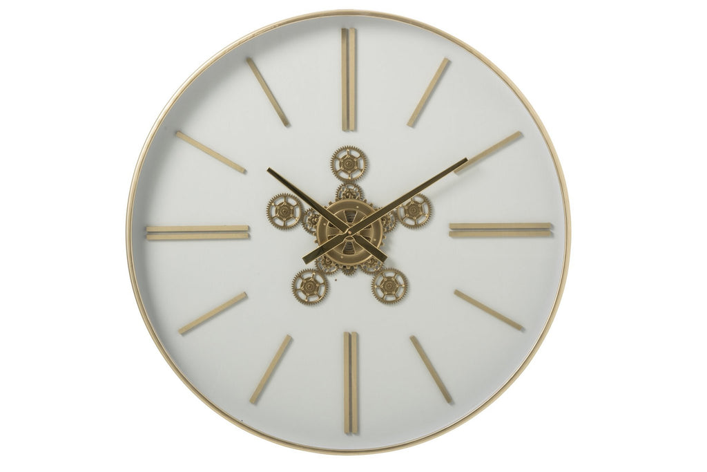 J-Line Wandklok - ijzer - wit/goud - large