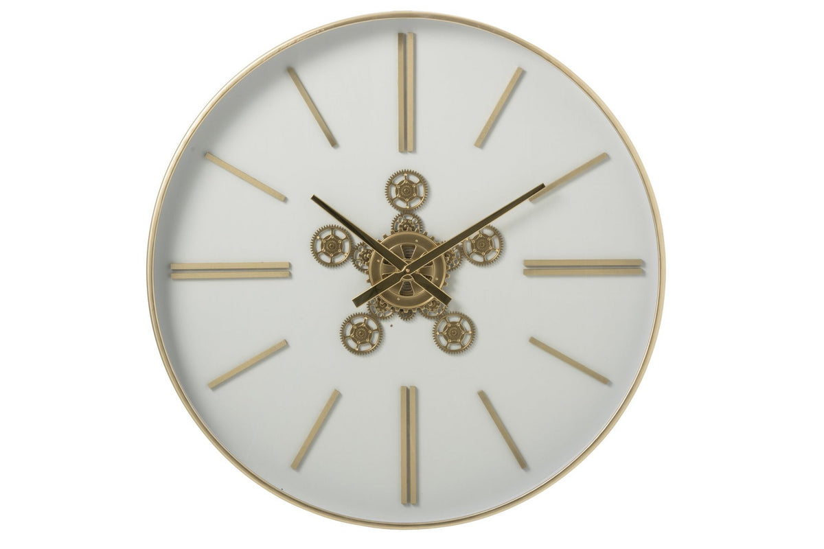 J-Line Wandklok - ijzer - wit/goud - large