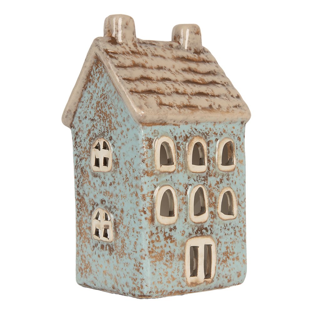 Waxinelichthouder Huis 8x7x15 cm Blauw Keramiek