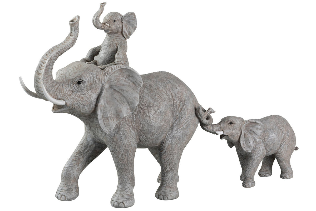 J-Line figuur Olifant Staand Met Kind Op Rug - polyresin - grijs