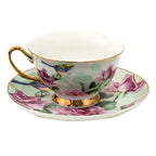 Kop en Schotel 200 ml Groen Porselein Bloemen Servies