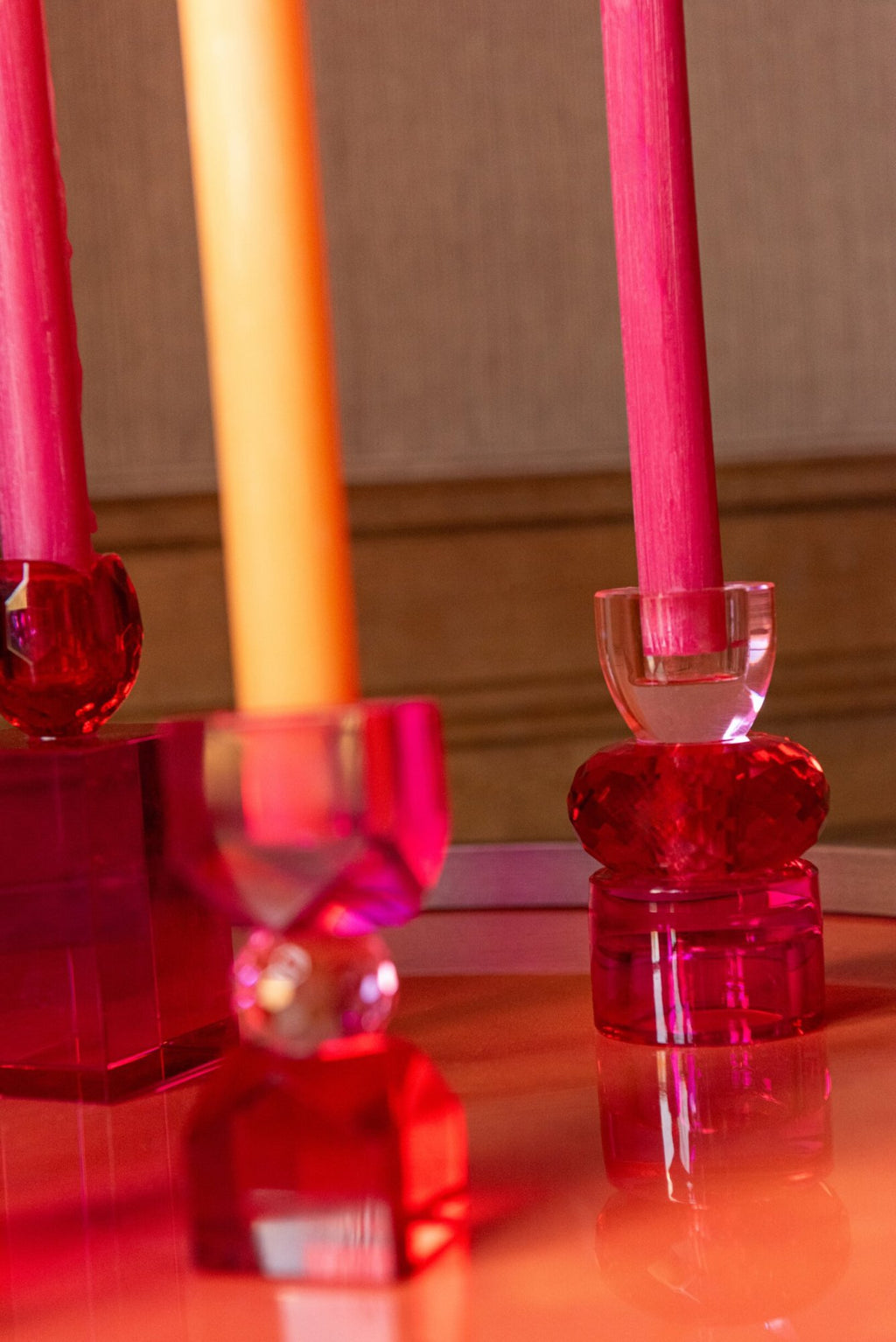 J-Line kandelaar - glas - kerstrood/fuchsia - small