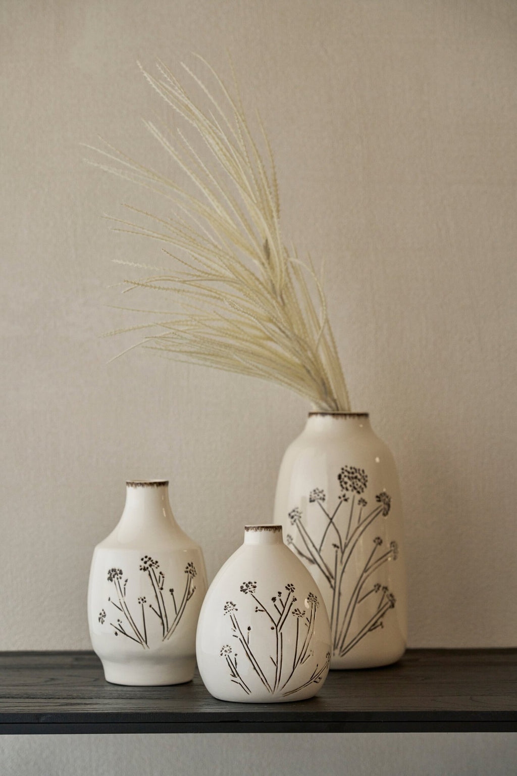 J-Line vaas Bloemen - porselein - wit/zwart - medium