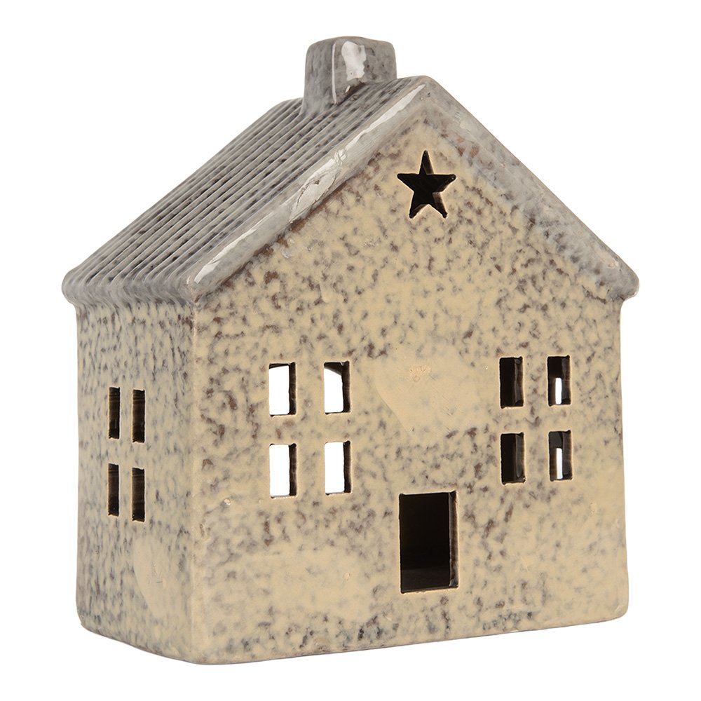 Waxinelichthouder Huis 13x8x15 cm Beige Keramiek