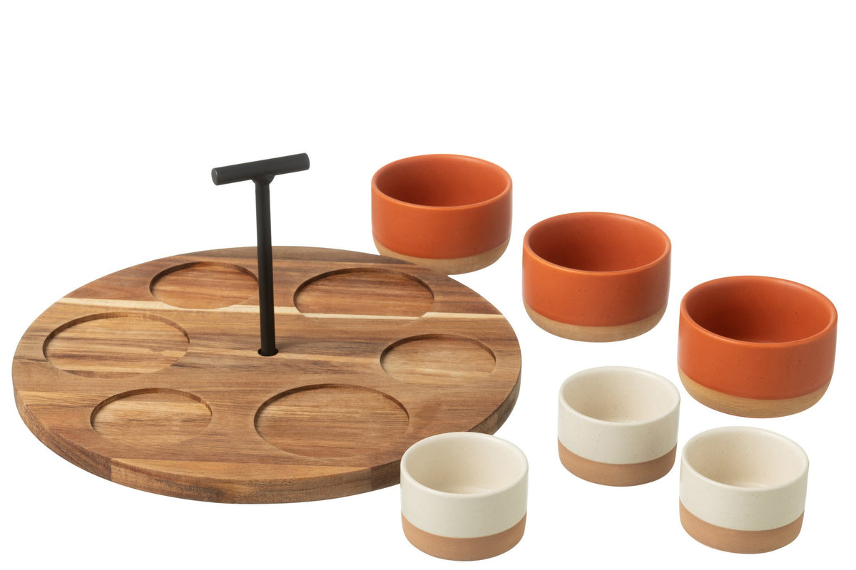 J-Line tapasplank 6 kommen + bambouschaal In Doos - keramiek/hout - wi