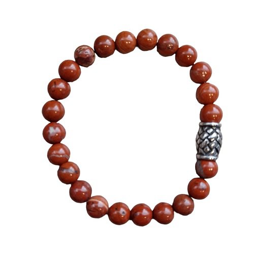 Heren armband 8 mm rode Jaspis met vlecht kraal
