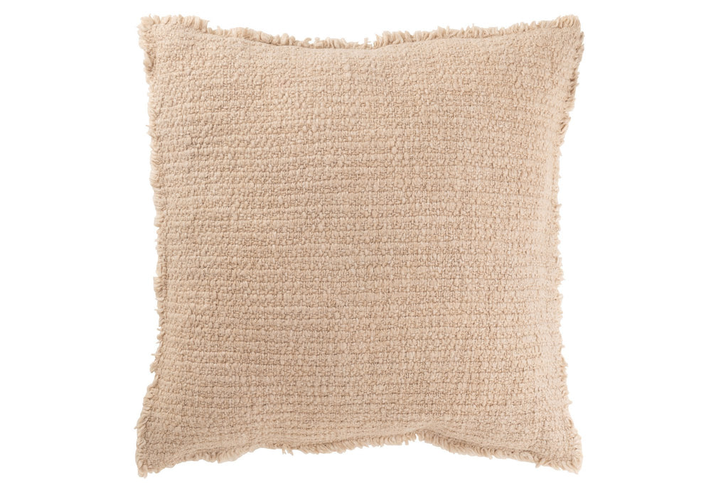 J-Line Kussen Gerafelde Randen Katoen/Polyester Beige