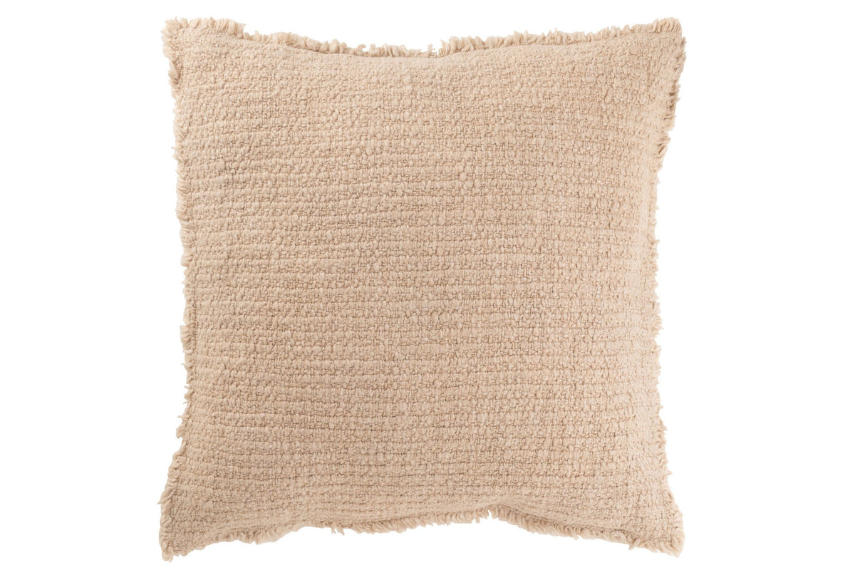 J-Line Kussen Gerafelde Randen Katoen/Polyester Beige