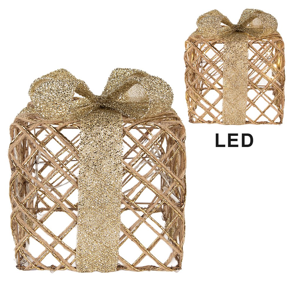 Kerstdecoratie met LED-verlichting Cadeau 25 / 20 / 15 cm Goudkleurig Metaal