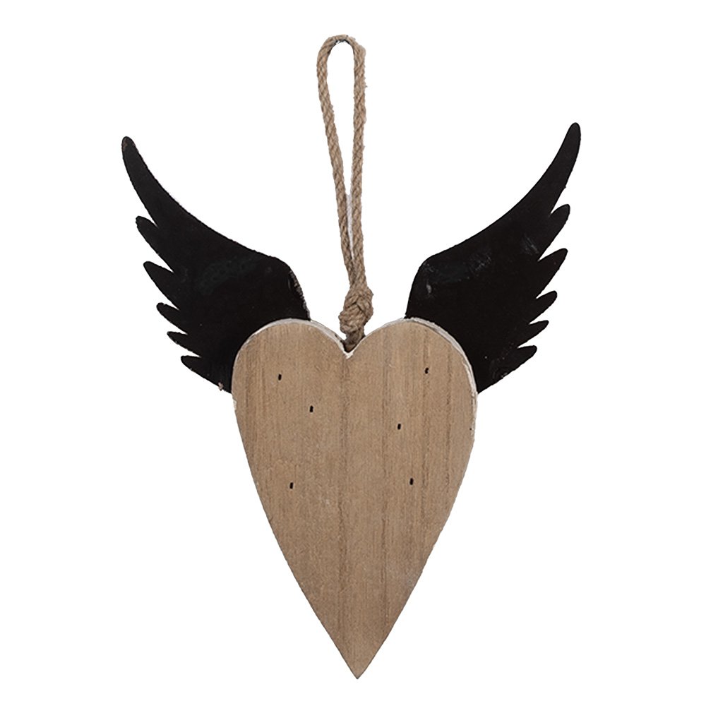 Decoratie Hanger Hart 17x3x20 cm Wit Bruin Hout