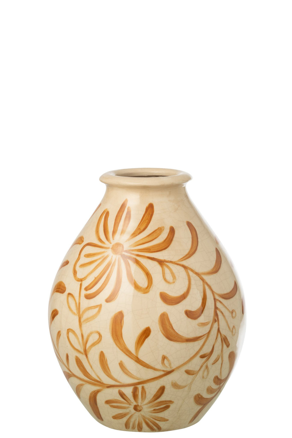 J-Line vaas Bloemen - steengoed - okergeel/wit - L