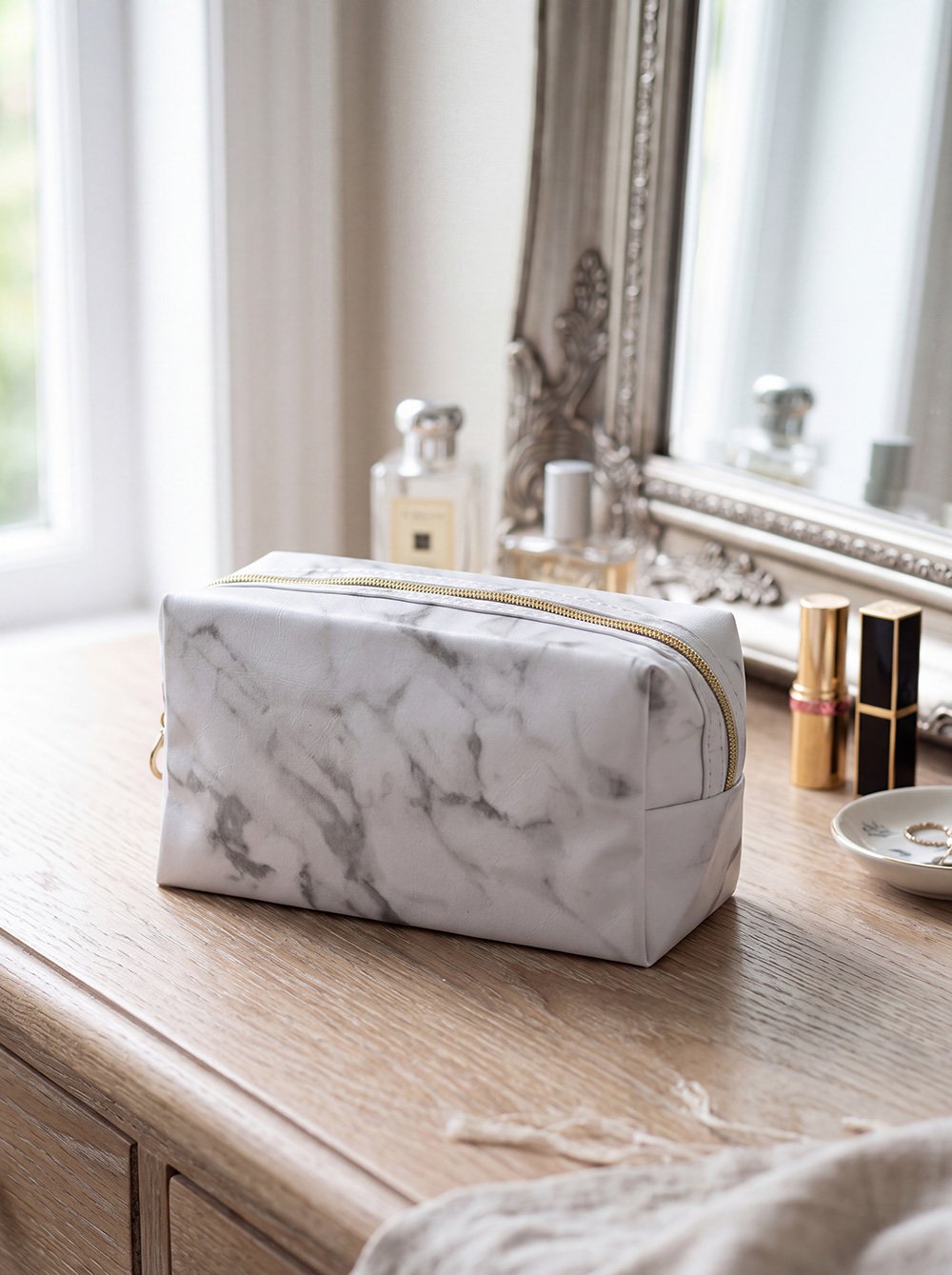 Toilettas Dames 18x8x10 cm Wit Grijs Polyester Make-Up Tasje