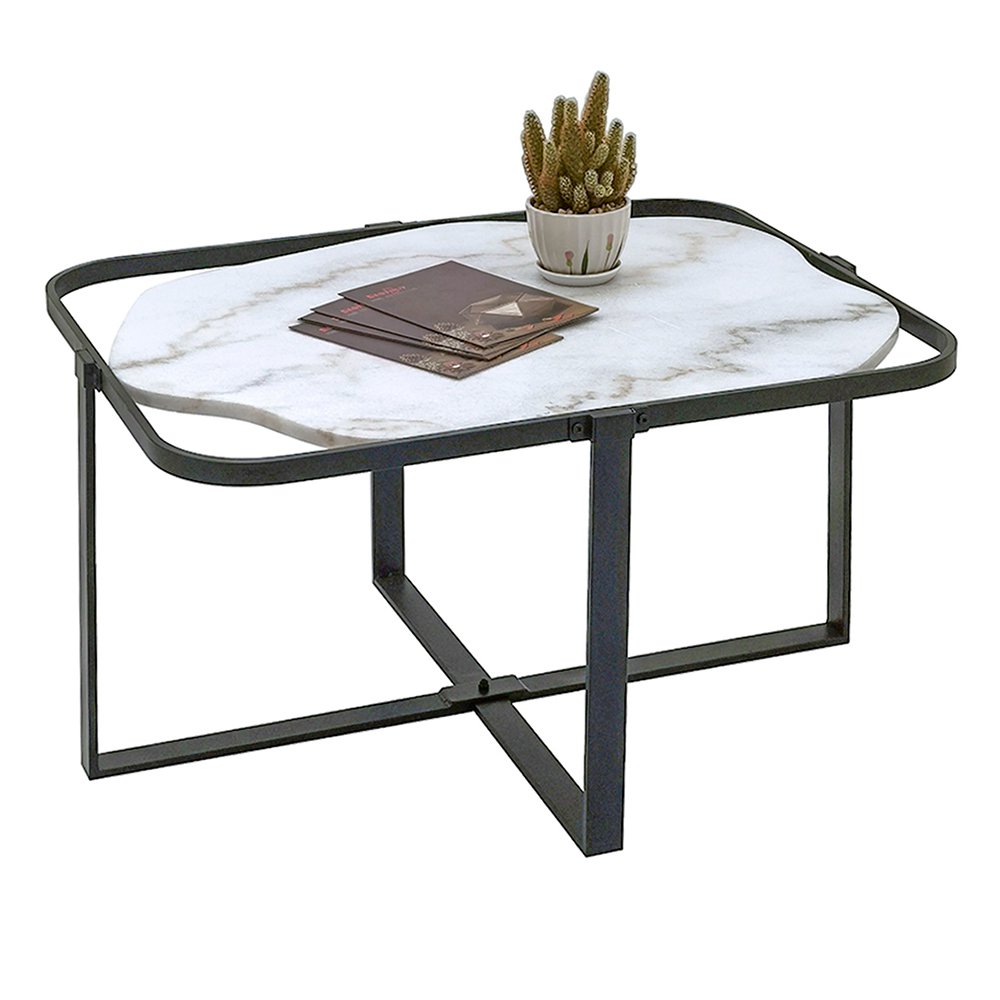 Salontafel 86x68x45 cm Zwart Wit IJzer Bijzettafel