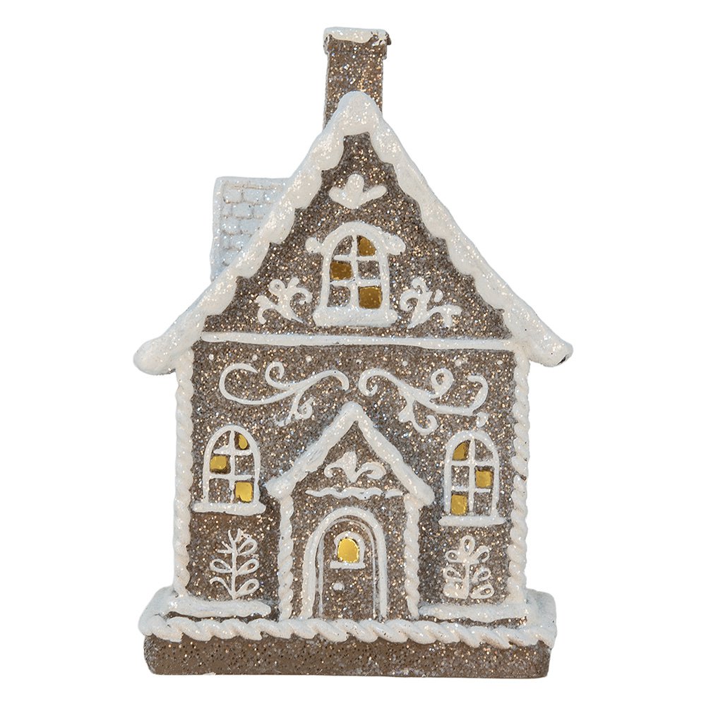 Gingerbread house met LED 16x10x23 cm Bruin Kunststof