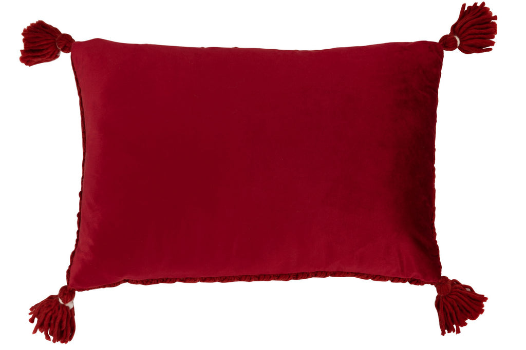 J-Line kussen Gehaakt Kwast Acryl - polyester - rood