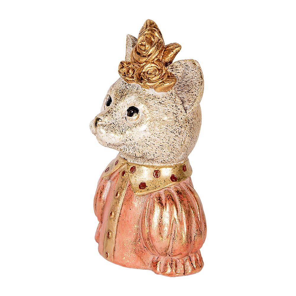 Decoratie Beeld Kat 12x9x18 cm Wit Roze Kunststof