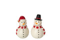 J-Line Peper-en-zoutstel sneeuwpop - steengoed - wit/kerstrood