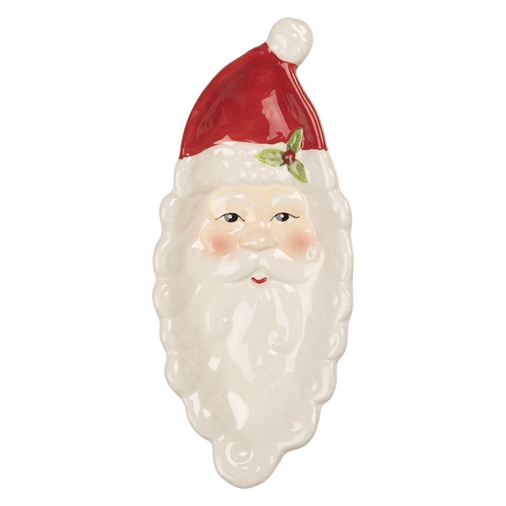 Decoratie schaal Kerstman 11x25x3 cm Wit Keramiek Kerstman