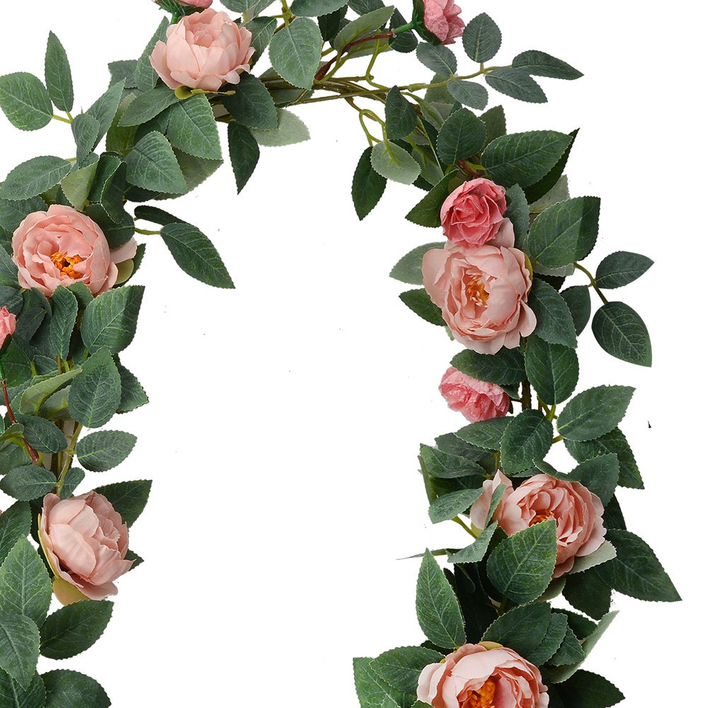 Kunstbloem Guirlande 150 cm Roze Groen Kunststof Rozen