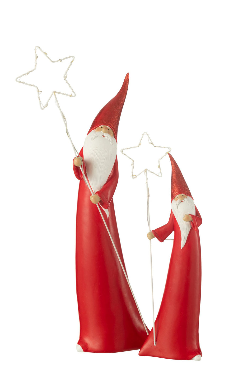 J-Line figuur Kerstman Ster - polyresin - wit/rood - 2 stuks - LED