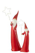 J-Line figuur Kerstman Ster - polyresin - wit/rood - 2 stuks - LED