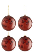 J-Line kerstbal Bloemen - glas - burgundy - large - doos van 4