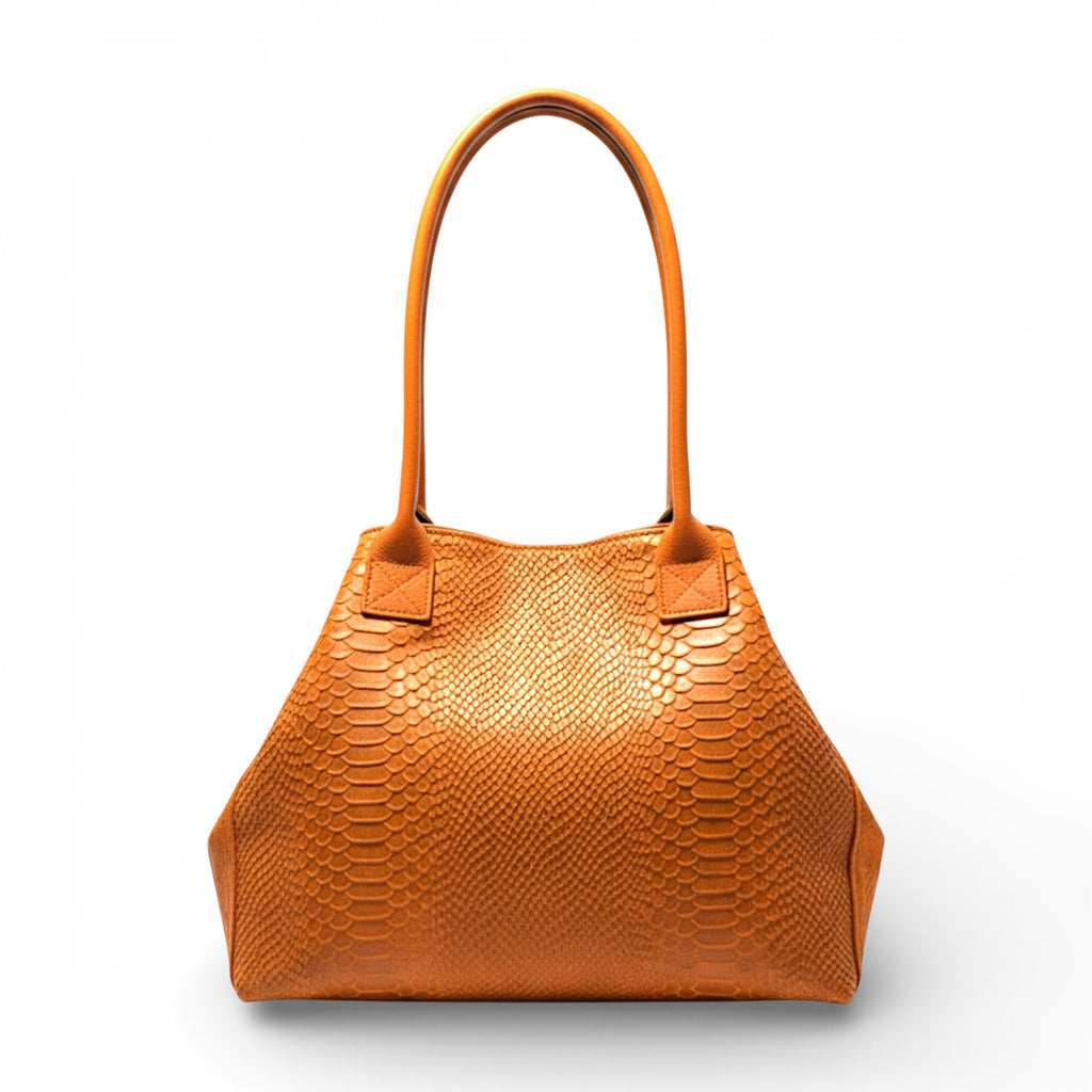 Lola – Italiaanse leren tas met python-reliëf – Oranje