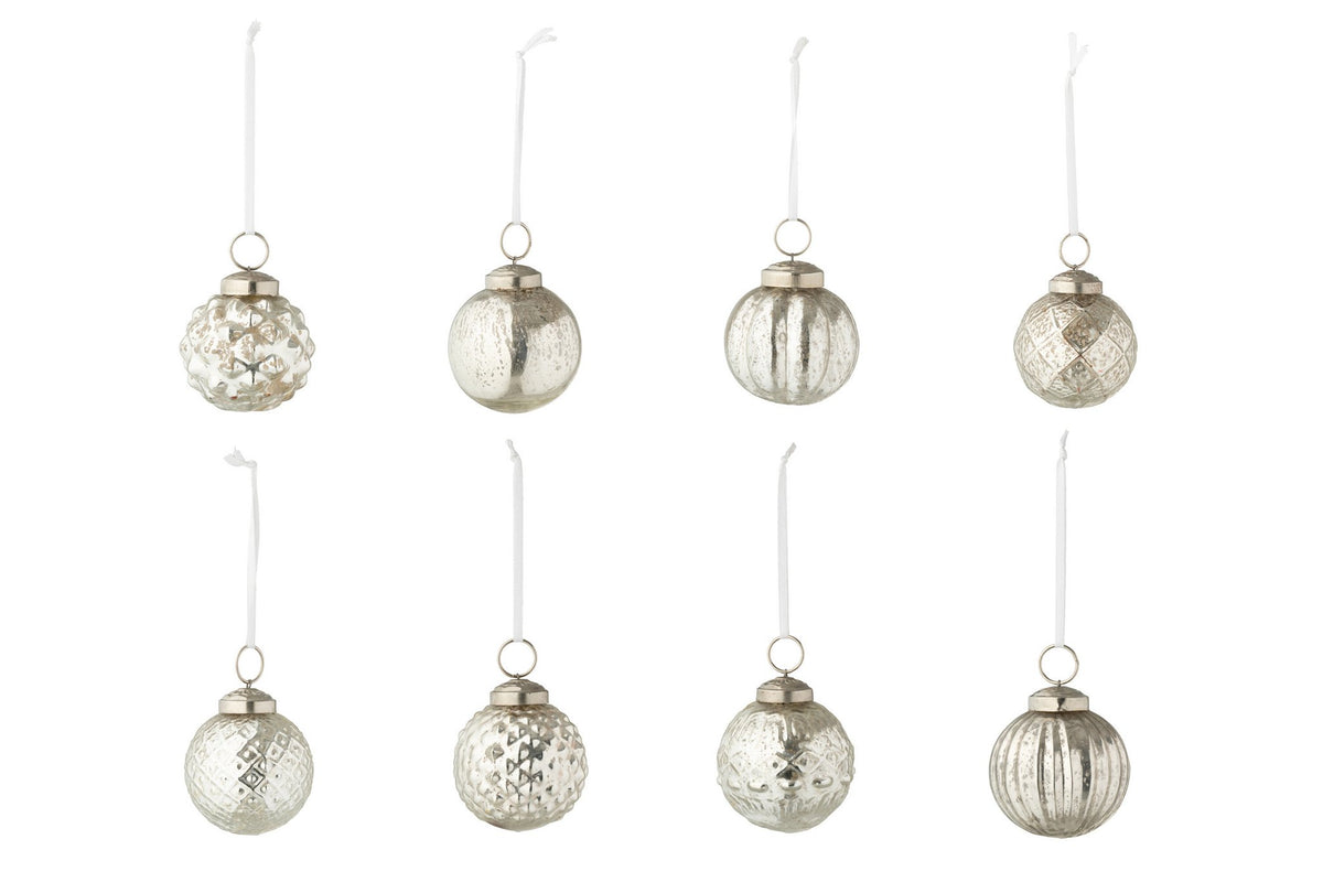 J-Line kerstbal - glas - zilver - doos van 40