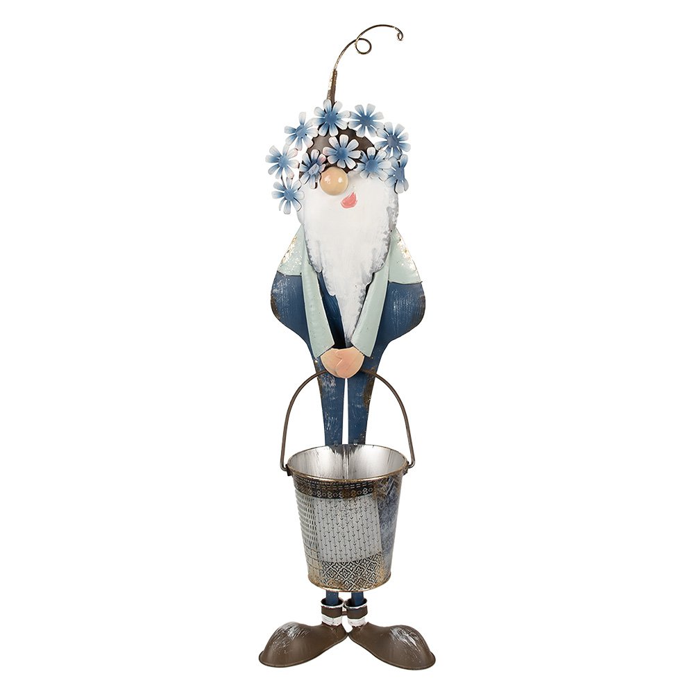 Decoratie Beeld Kabouter 67 cm Blauw Wit Metaal