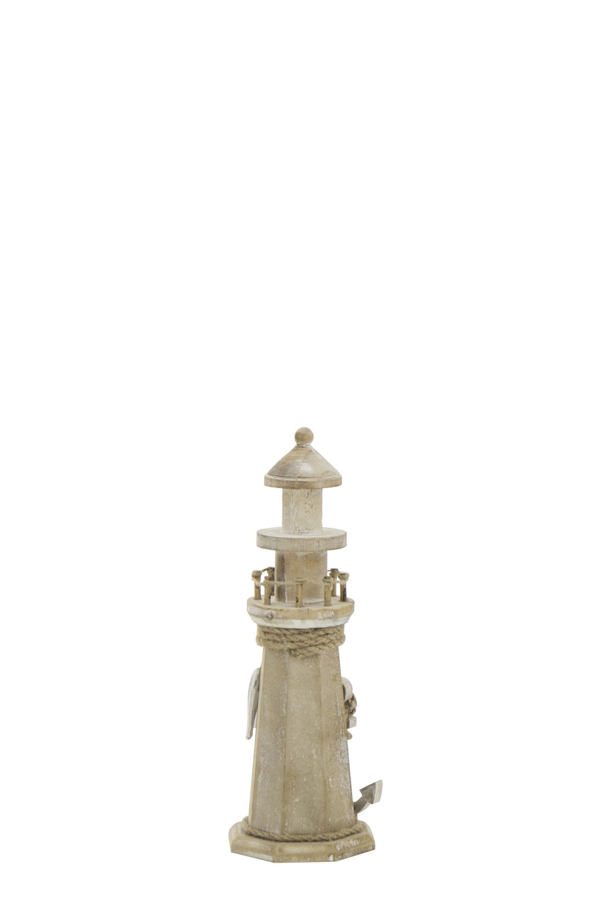 J-Line decoratie Vuurtoren - hout/touw naturel - S