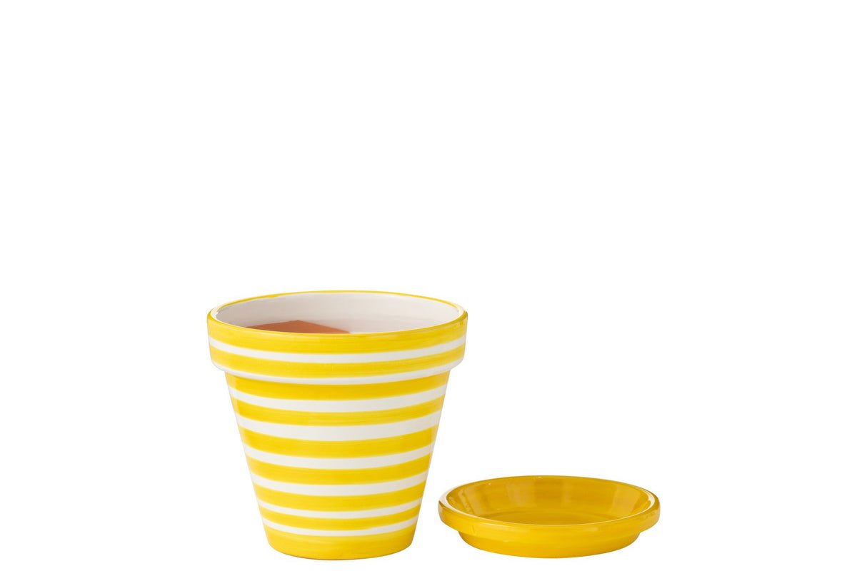 J-Line bloempot Granada Stripes - keramiek - geel - medium - Ø 27 cm