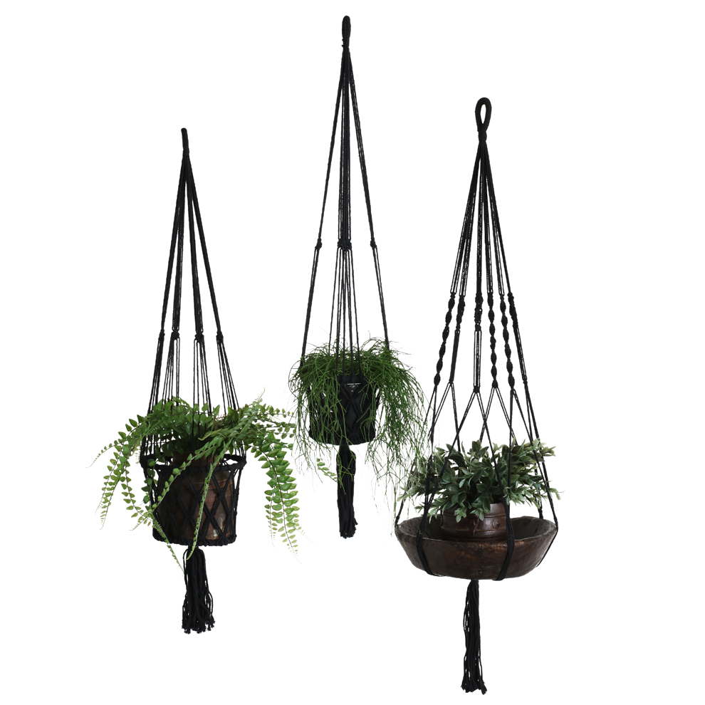 Macrame plant hanger basket large black