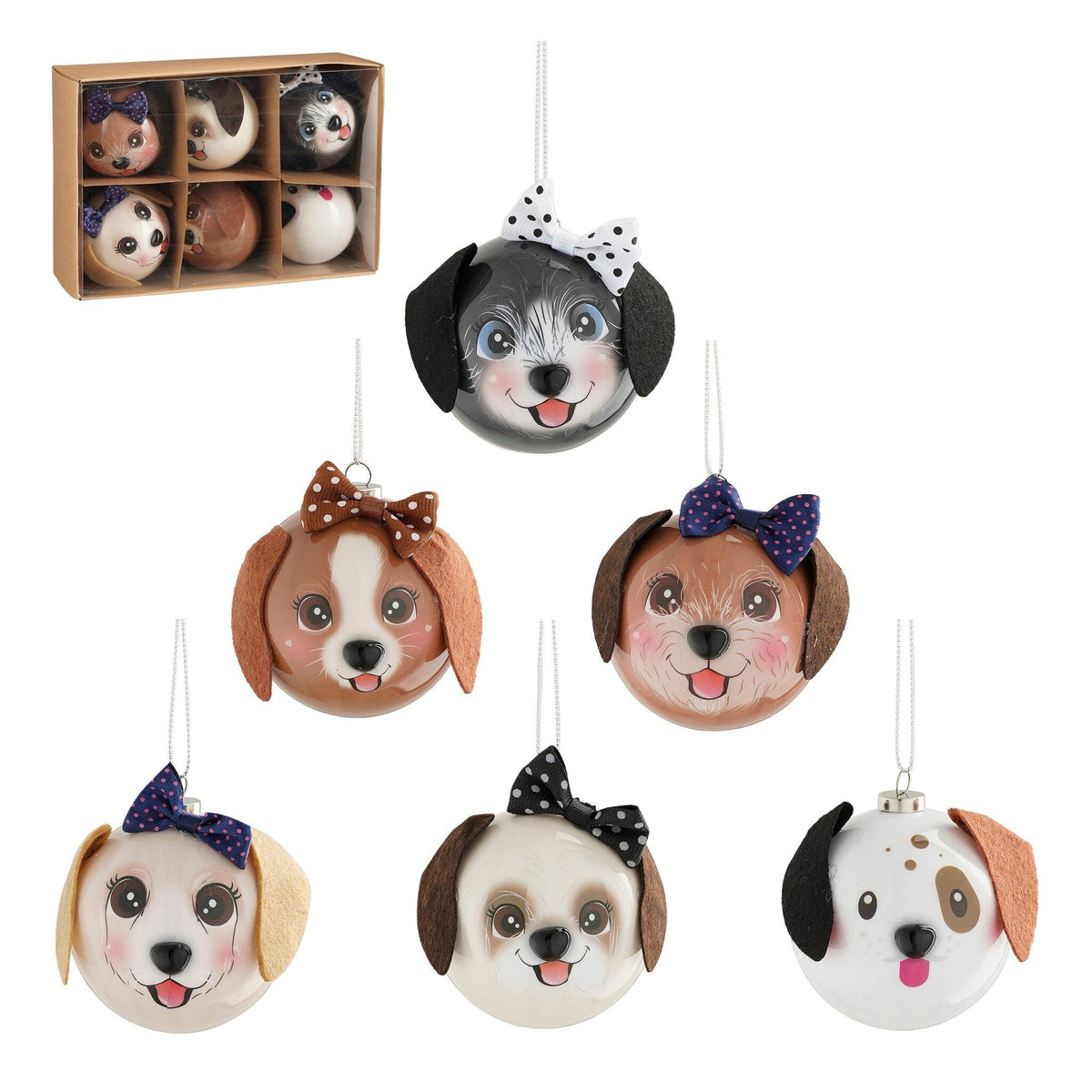Ornament bal dier bruin 6 stuks