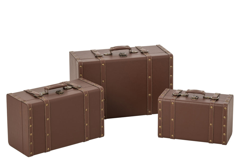 J-Line Dozen met leerlook - MDF - bruin - set van 3