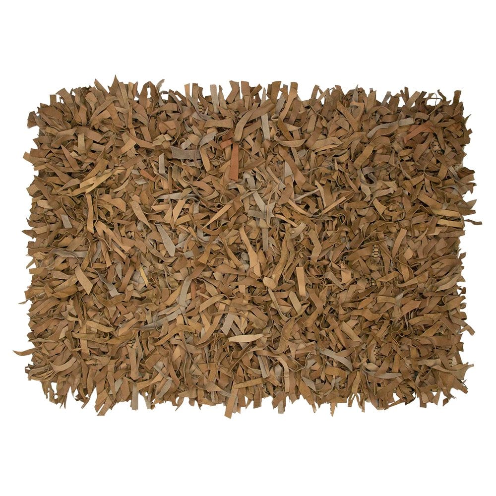 Vloerkleed gerecycled leer franjes camel 60x90cm