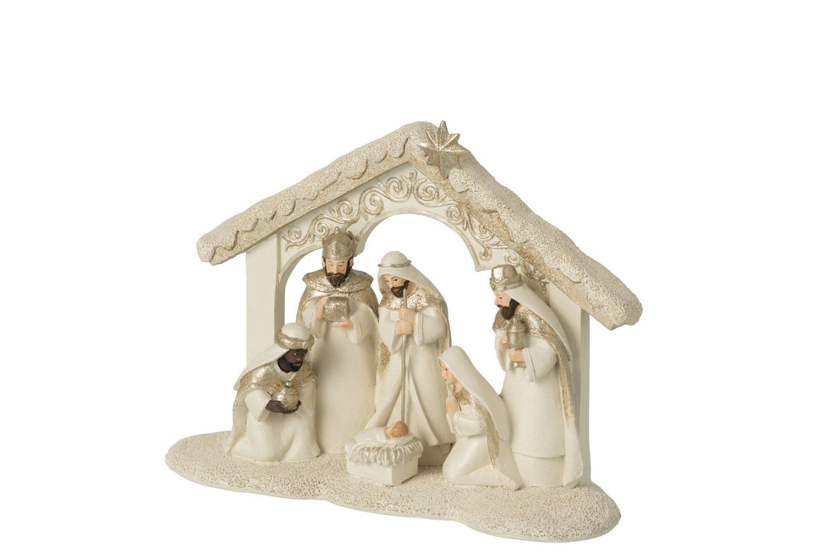 J-Line Kerststal - steen - lichtbeige/goud - large
