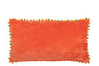 J-Line kussen Rechthoek Bloemen + Pompoms - fluweel - oranje