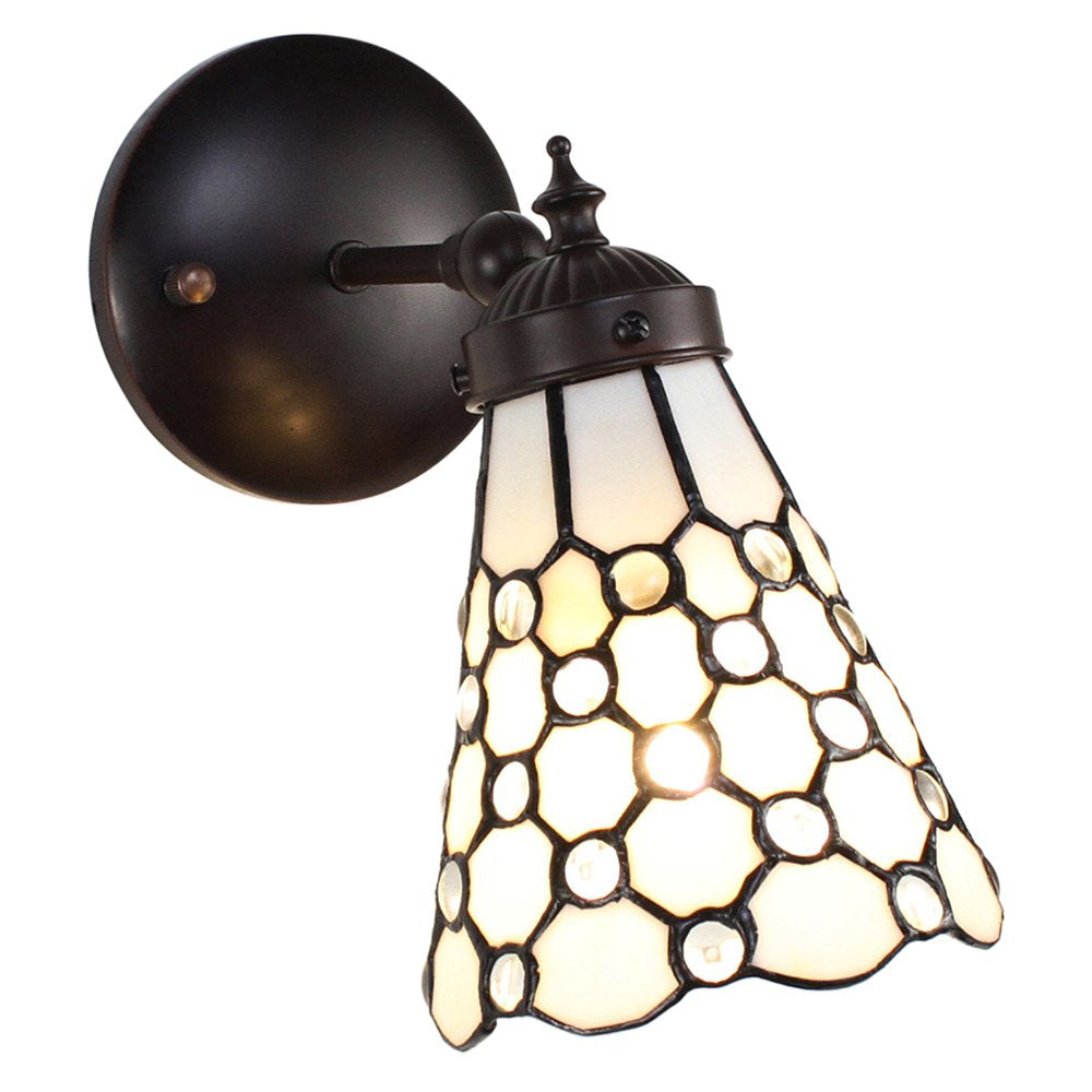 Wandlamp Tiffany 17x12x23 cm Wit Bruin Glas Muurlamp